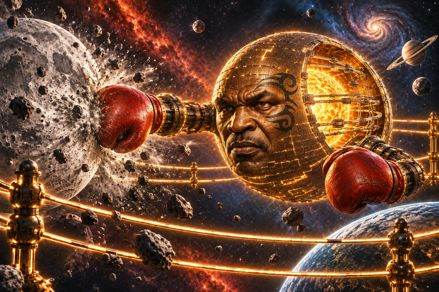 Mike Dyson using the moon as a cosmic punching bag